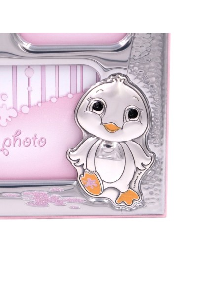 Glänzender Rosa Bilderrahmen für Mehrere Fotos für Mädchen mit dem Pinguin Meiner Familie