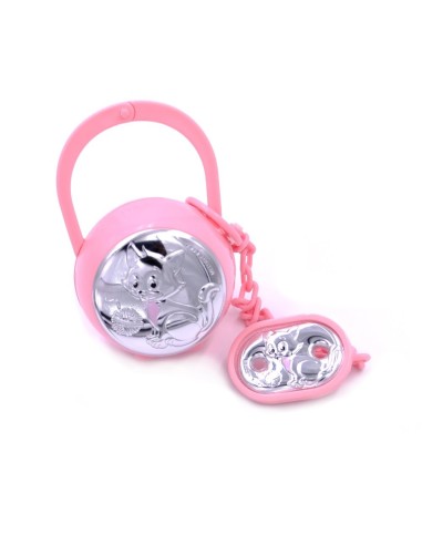 Pink Pacifier Clip with Case Baby Girl Cat Decor 