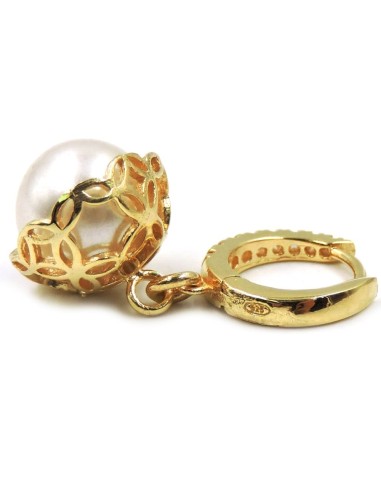 Bell Hoop Earrings with Pearl and Zirconia