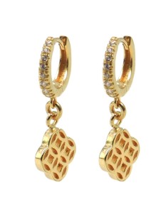 Hoop Earrings with White Zirconia and Pendant Flower