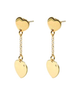 Orecchini Cuori Pendenti in Argento 925 Placcato Oro e...