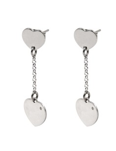 Orecchini Cuori Pendenti in Argento 925 Rodiato e Diamante