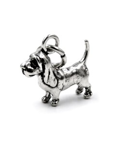 Solid Silver Basset Hound Pendant 