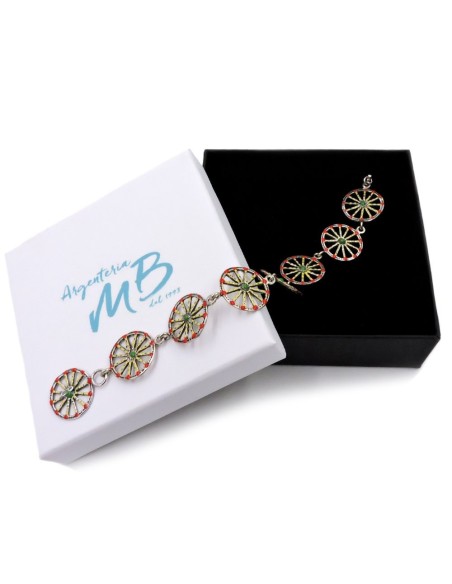 Bracciale in Argento Brunito Ruote Carretto Siciliano Smaltate