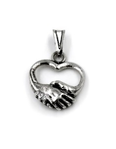Solid Silver Heart Handshake Pendant 