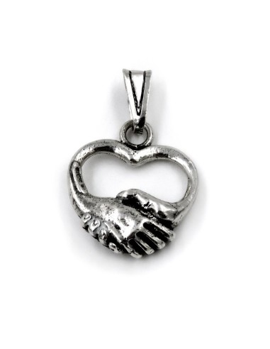 Solid Silver Heart Handshake Pendant 