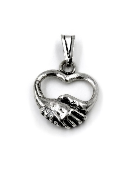 Solid Silver Heart Handshake Pendant 