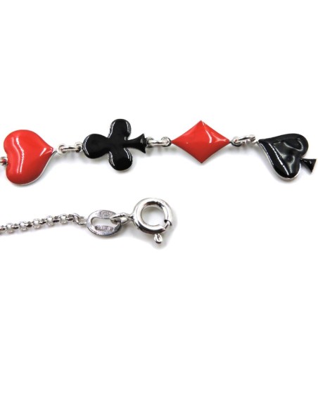 Bracciale Catena Donna in Argento 925 Rodiato con Ciondolo Doppio Cuore