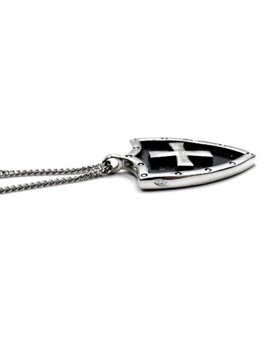Sterling Silver Curb Necklace with Shield Cross...