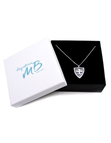 Sterling Silver Curb Necklace with Shield Cross...