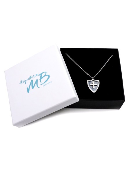 Sterling Silver Curb Necklace with Shield Cross Pendant