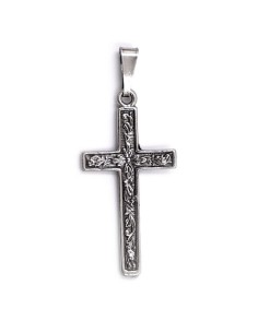 Solid Silver Cross Pendant with Flowers Decor