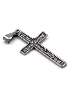 Solid Silver Cross Pendant with Flowers Decor 2