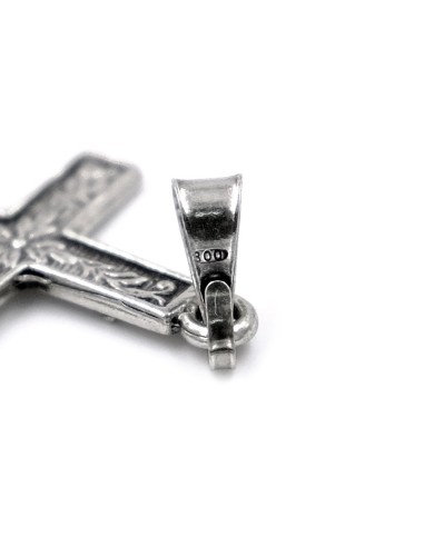 Solid Silver Cross Pendant with Flowers Decor