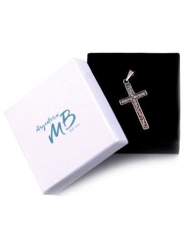 Solid Silver Cross Pendant with Flowers Decor