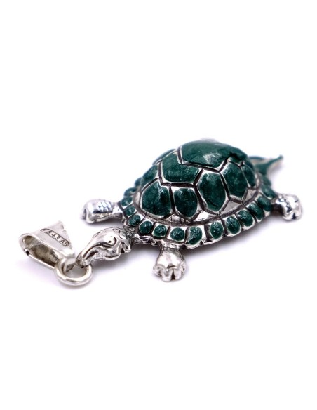 Green Enamelled Solid Silver Turtle Pendant 