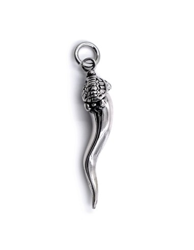 Solid Silver Lucky Horn with Turtle Pendant 