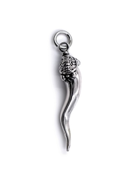 Ciondolo Corno Portafortuna con Tartaruga in Argento 800
