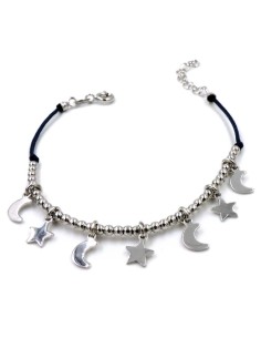 Bracciale Cordina blu con pepite e Ciondoli Stelle e Luna...