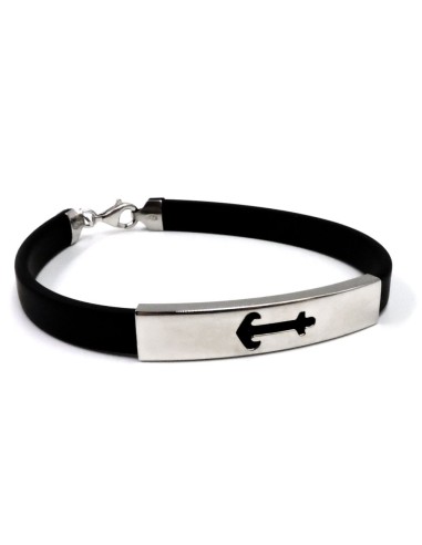 925 Sterling Silver and Rubber Bracelet Anchor Strap by Damiano Argenti