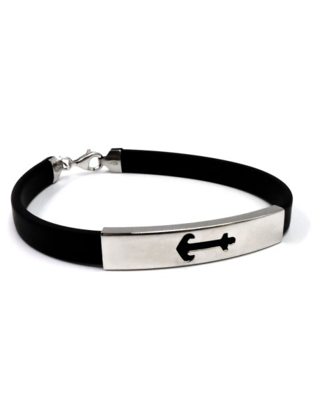 Bracciale Uomo in Caucciù e Argento 925 Fascetta con Ancora