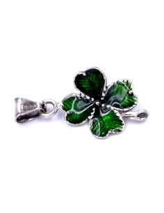 Solid Silver Enamelled Green Shamrock Pendant 