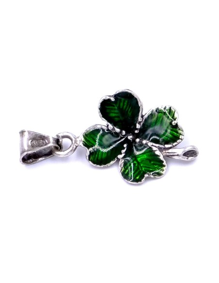 Solid Silver Enamelled Green Shamrock Pendant 