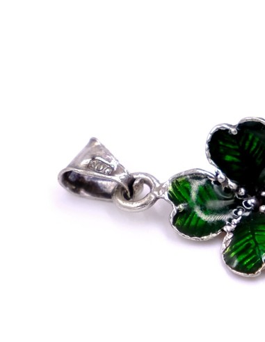Solid Silver Enamelled Green Shamrock Pendant 