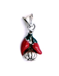 Red Enamelled Solid Silver Couple of  Chili Peppers and...