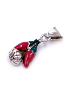 Red Enamelled Solid Silver Couple of  Chili Peppers and... 2