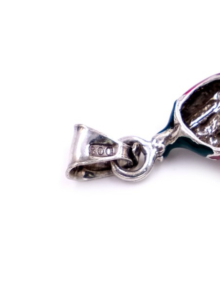 Red Enamelled Solid Silver Couple of  Chili Peppers and Garlic Pendant 