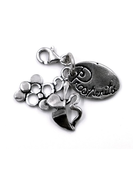 Ciondolo Portachiavi con Moschettone Grappolo Uva Prosperità in Argento 
