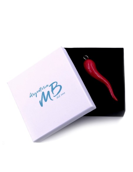 Red Enamelled Solid Silver Lucky Horn Pendant 