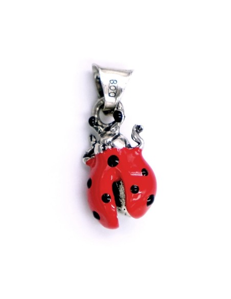 Red Enamelled Solid Silver Open Wings Ladybug Pendant 