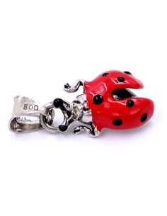 Red Enamelled Solid Silver Open Wings Ladybug Pendant  2