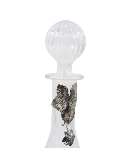 Rounded Crystal Liqueur Bottle with Silver Vine Leaf