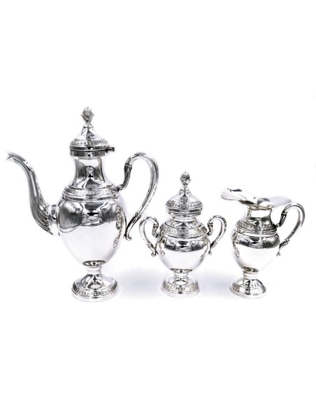 Dreiteiliges Kaffeeservice im Empire-Stil aus 800er Silber