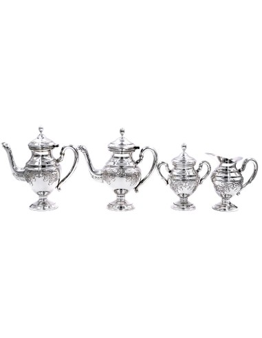 Servizio da Tè e Caffè in Argento 800 Cesellato...