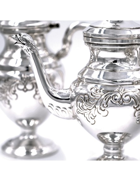 Italian Chiseled Solid Silver Tea and Coffee Set 4 Pieces