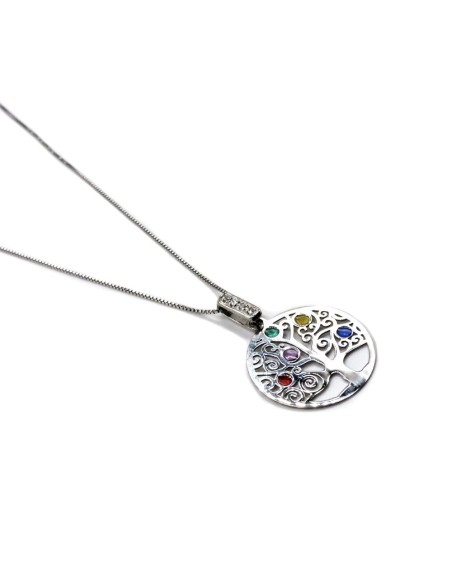 Collana Albero della Vita in Argento 925 con Inserti in Vetro Colorato