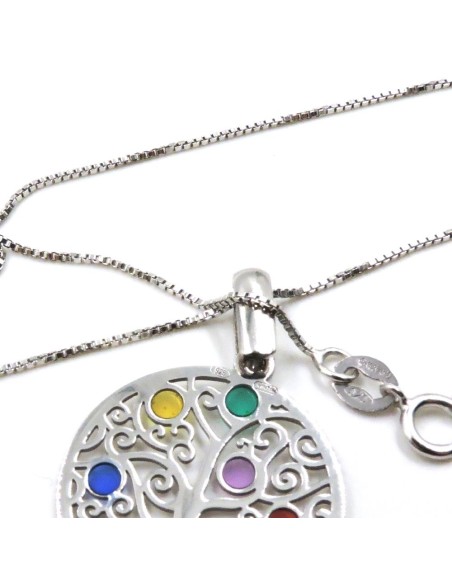Collana Albero della Vita in Argento 925 con Inserti in Vetro Colorato
