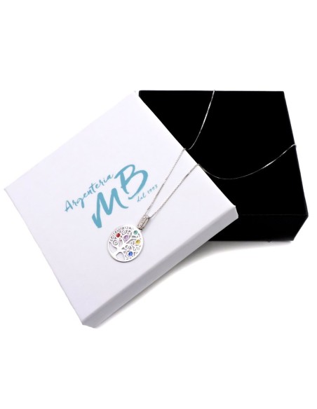 Collana Albero della Vita in Argento 925 con Inserti in Vetro Colorato