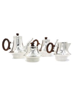 Italian Solid Silver Tea and Coffee Set with Oval Wooden... 2
