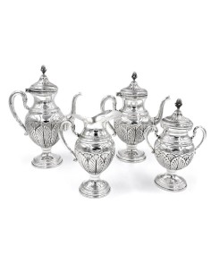 Italian Chiseled Solid Silver Tea and Coffee Set Empire...