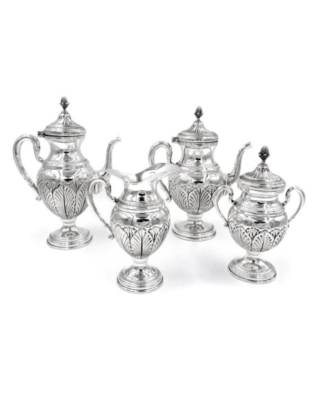 Servizio da Caffè in Argento 800 Stile Impero con fine cesello foglie
