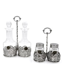 Set Olio Aceto Sale Pepe in Argento 925 e Cristallo