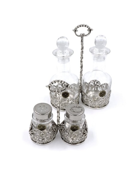 Set Olio Aceto Sale Pepe in Argento 925 e Cristallo