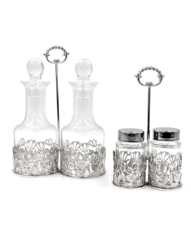 Gewürzset aus 925er Silber und Kristallblättern