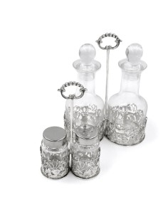 Solid Silver and Fine Crystal Cruet Set with Leaves... 2