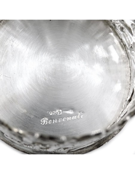 Solid Silver and Fine Crystal Cruet Set with Leaves Decoration